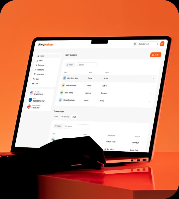 Altery business dashboard on a laptop